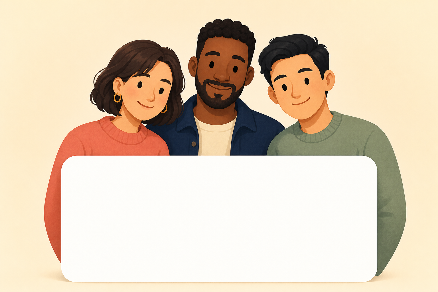 Three people welcoming you to Amigly